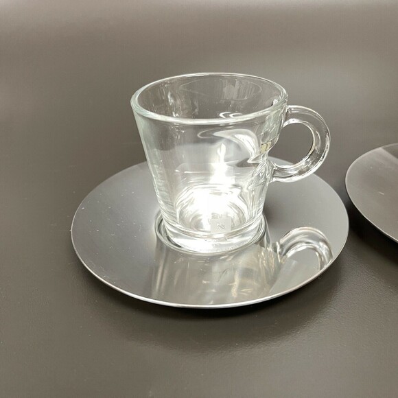 Nestle Nespresso View Expresso Cups and Saucers 2 Sets Glass Stainless Steel - Picture 2 of 10